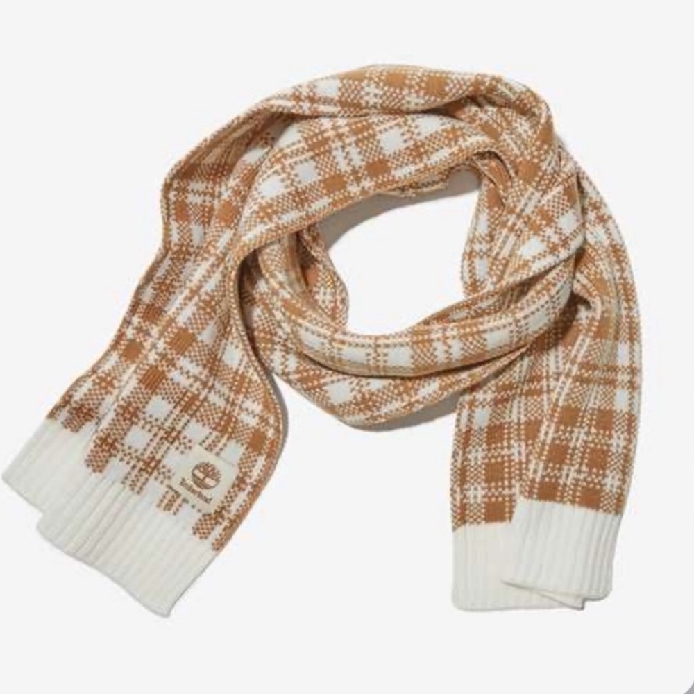 Timberland Tan and White Checkered Scarf